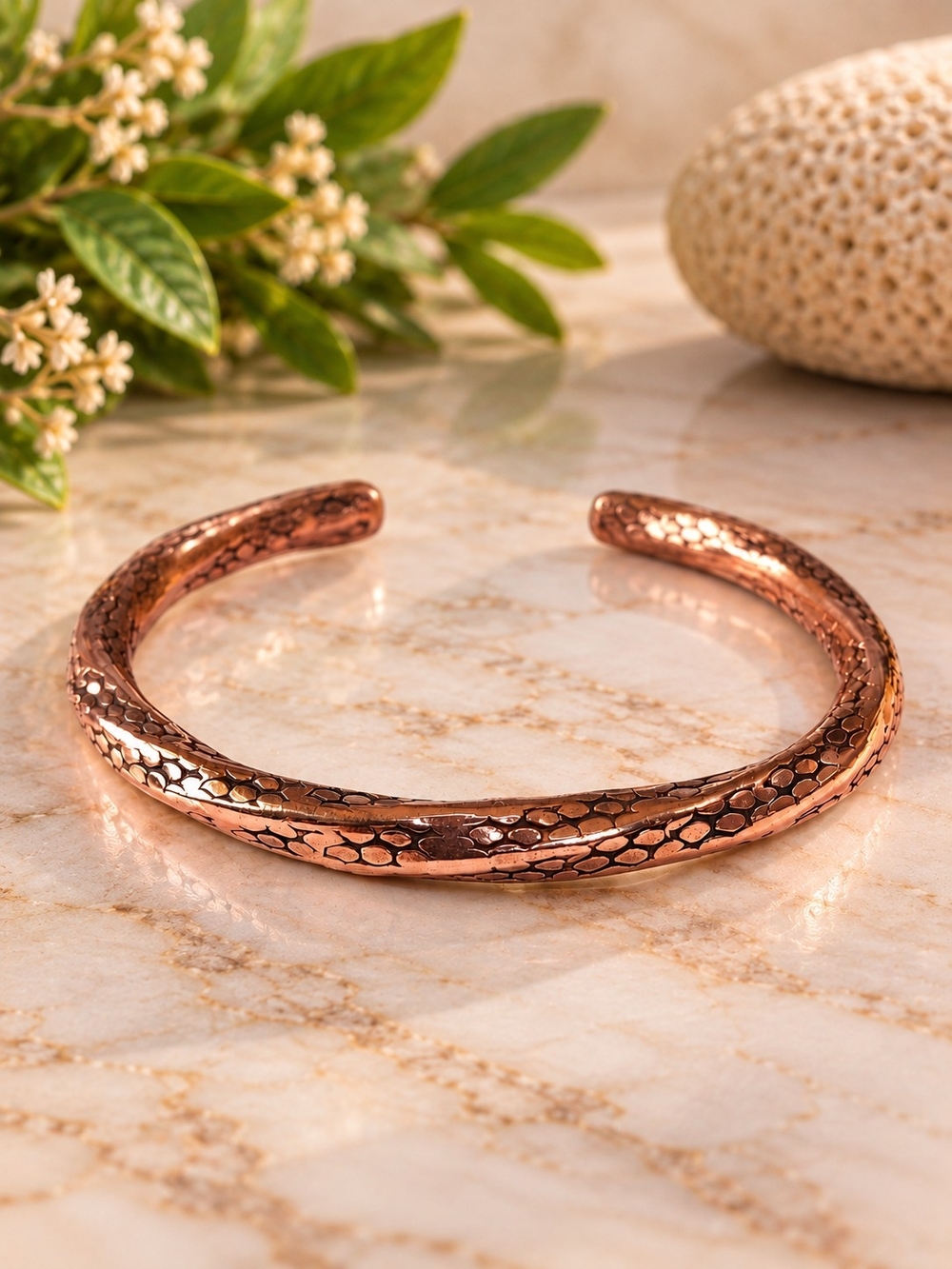Handmade Pure Copper Textured Cuff Bracelet Adjustable Open Bangle Unisex 7.75"